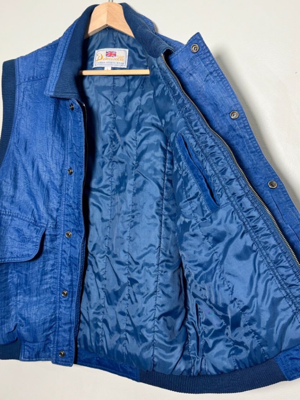 Vintage Demoiselle Famous Sports Wear Utility Full Zip Blue Vest Sz L - Picture 5 of 8